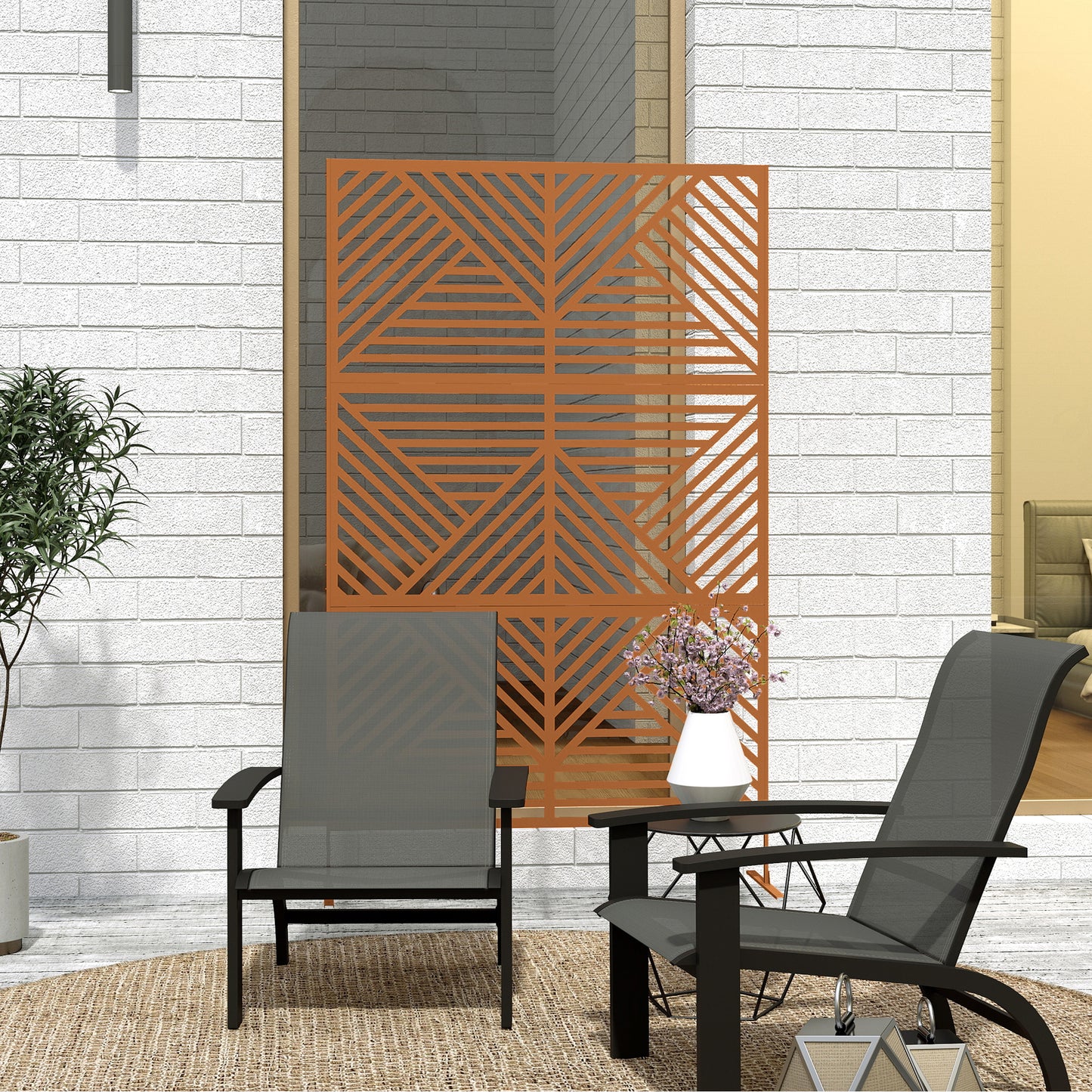 Outdoor Privacy Screen with Trellis - Brown Rhombus Design