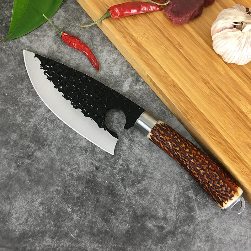 Forged Deerhorn Handle Small Machete with Hammer Pattern Blade