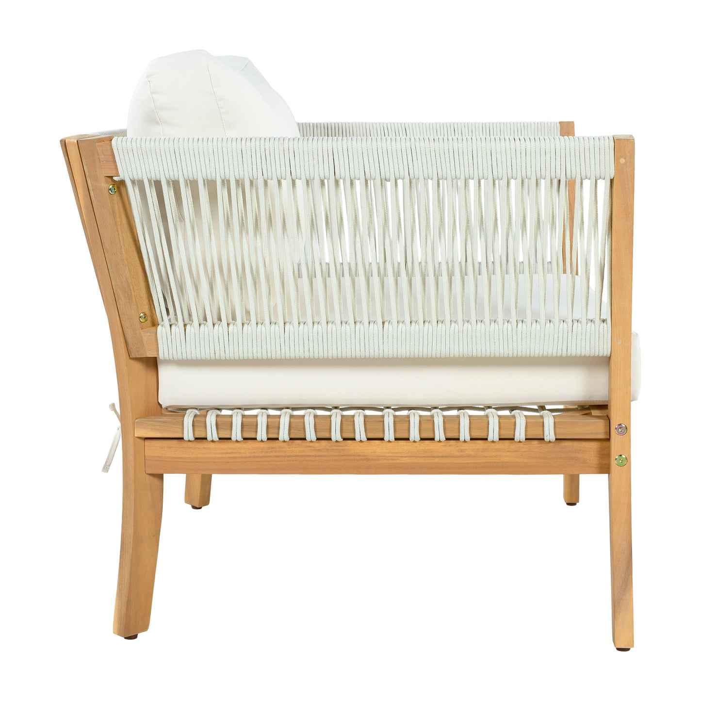 Outdoor Acacia Wood Lounge Chair with Thick Cushions - Natural/Beige
