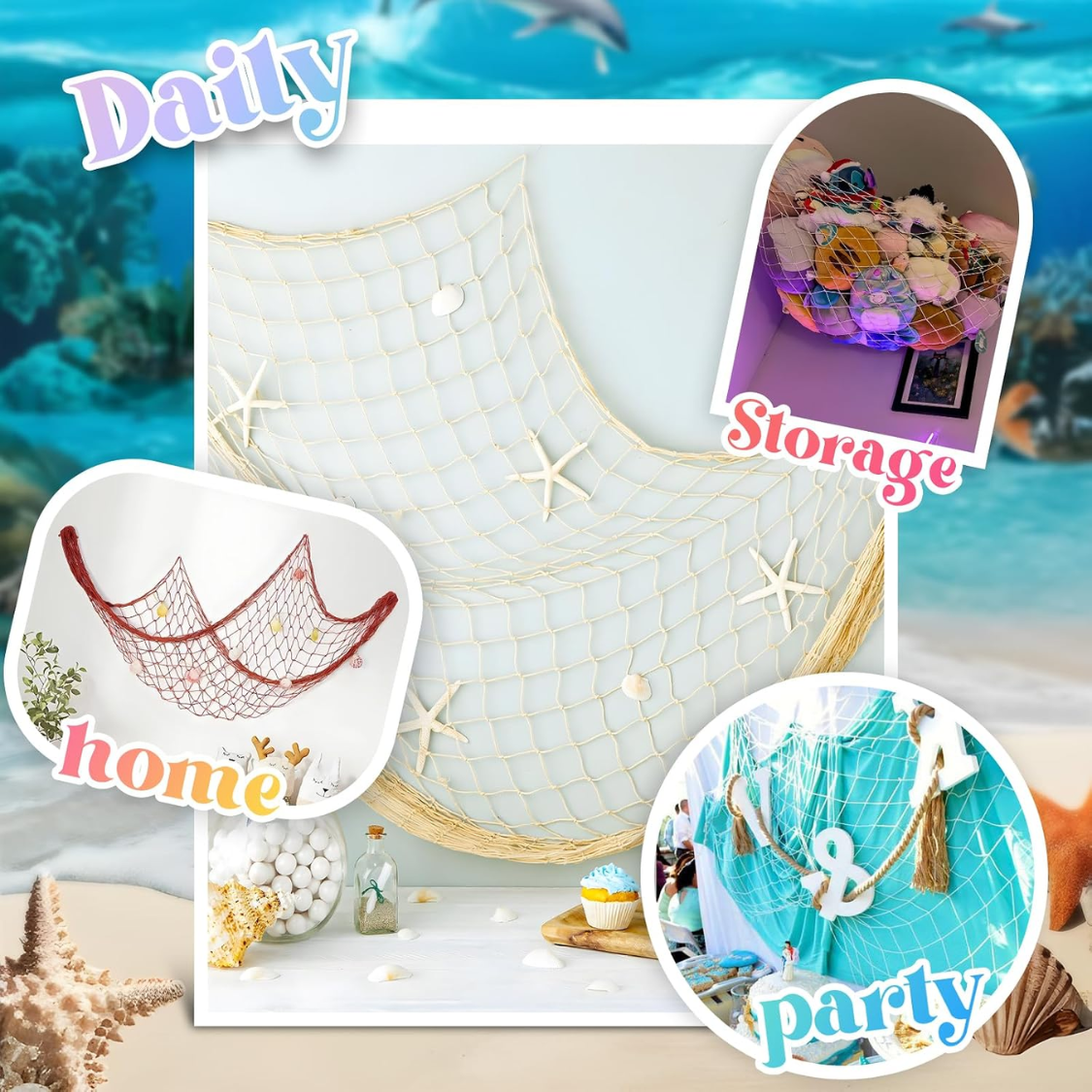 Natural Cotton Fish Net Decorations - 2 Pack Table Runner