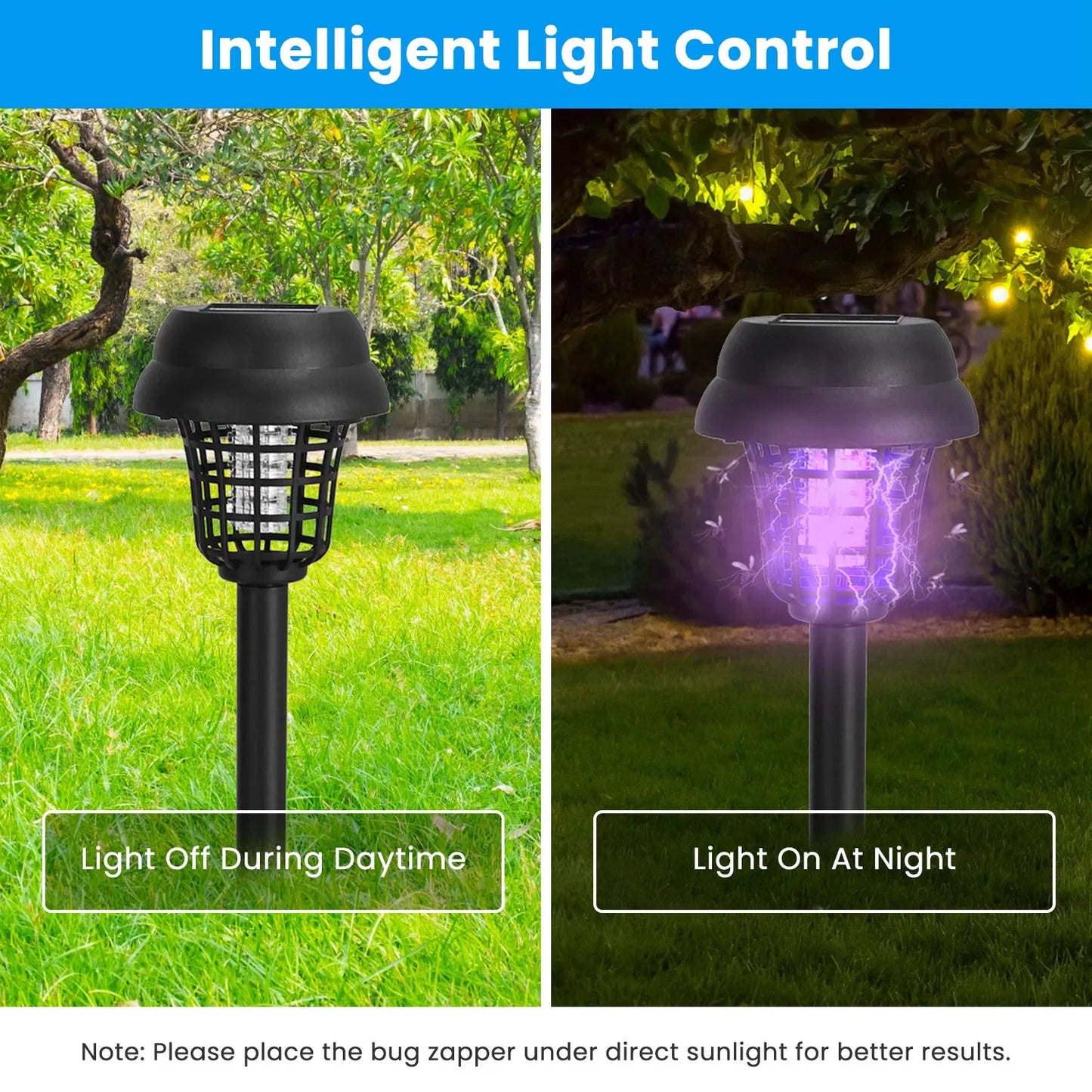 Solar Mosquito Zapper 4-Pack with UV & White LED Modes, Waterproof Outdoor Bug Killer