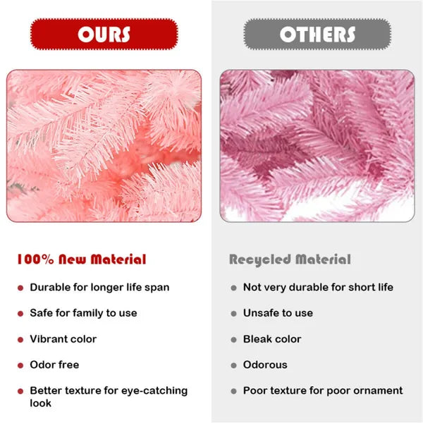 6ft Pink Christmas Tree - 1036 Branch Tips for Festive Ambiance