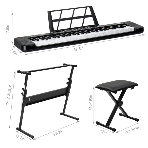 61-Key Electronic Keyboard with Light-Up Display & Stool Set