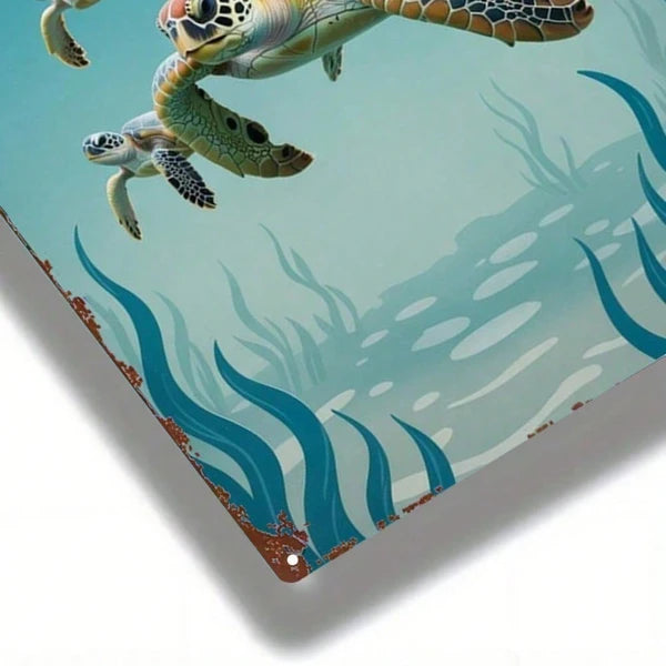 Metal Sea Turtle Wall Decor - 8x12 Inch Marine Life Sign