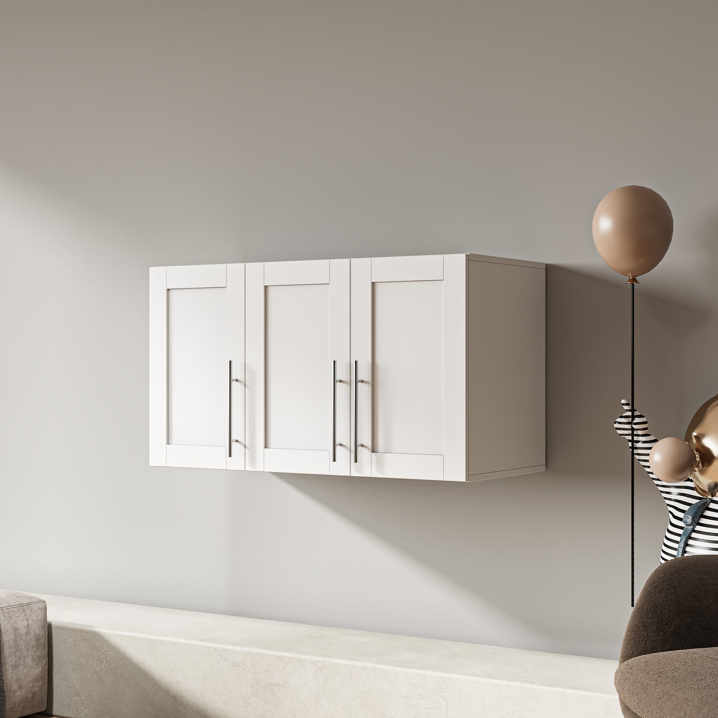 Stackable Wall Mounted Storage Cabinet - 15.75" D x 35.43" W x 19.69" H - White