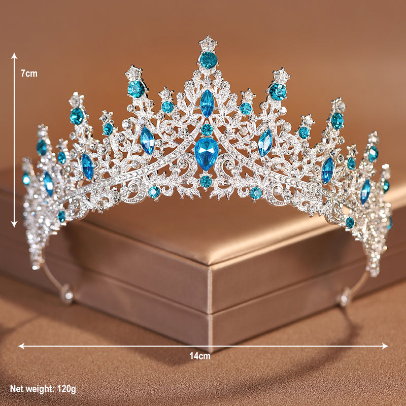 Crown Tiara Alloy Rhinestone Crystal - Silver Dark Blue