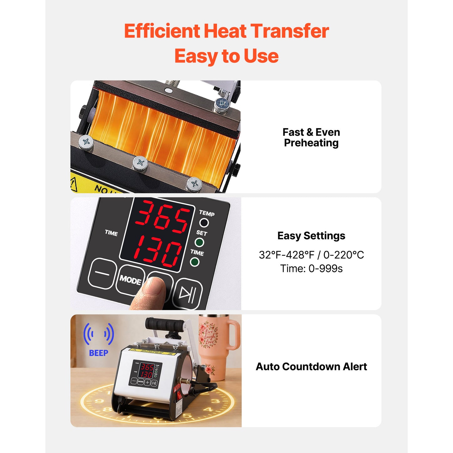 40 Oz Tumbler Heat Press Machine for Sublimation - Fast & Even Heating, Includes Tape & Gloves