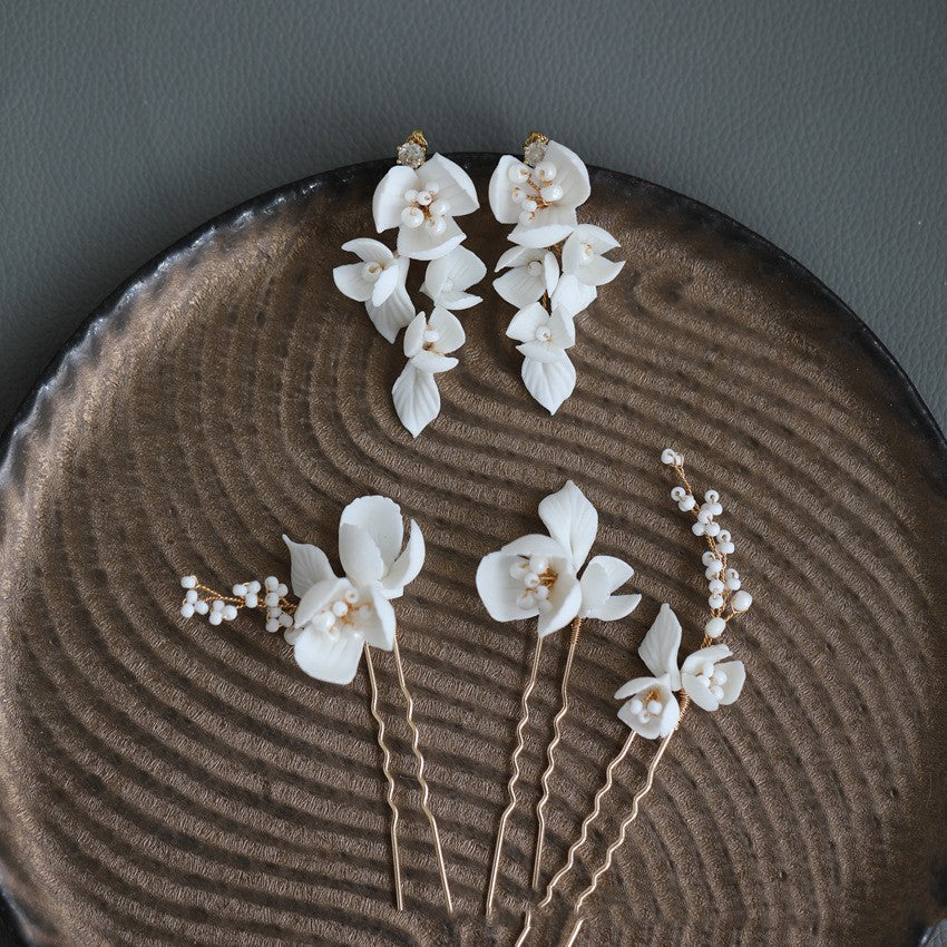 Handmade Ceramic Flower Beaded Hair Forks Hair Accessories Set