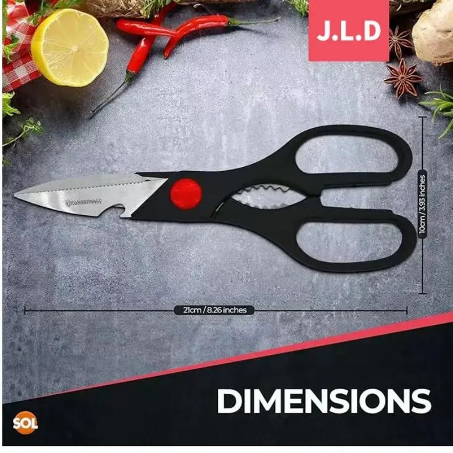 Multipurpose Kitchen Scissors with Bottle Opener - Black