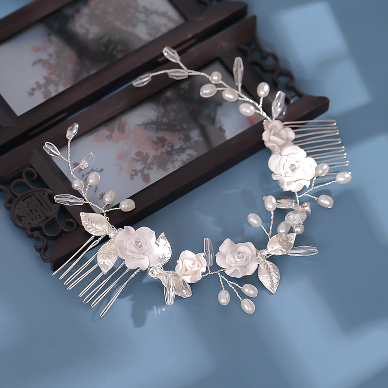 Silver Alloy Hair Comb - Hanfu Back-Pressed Flower Design