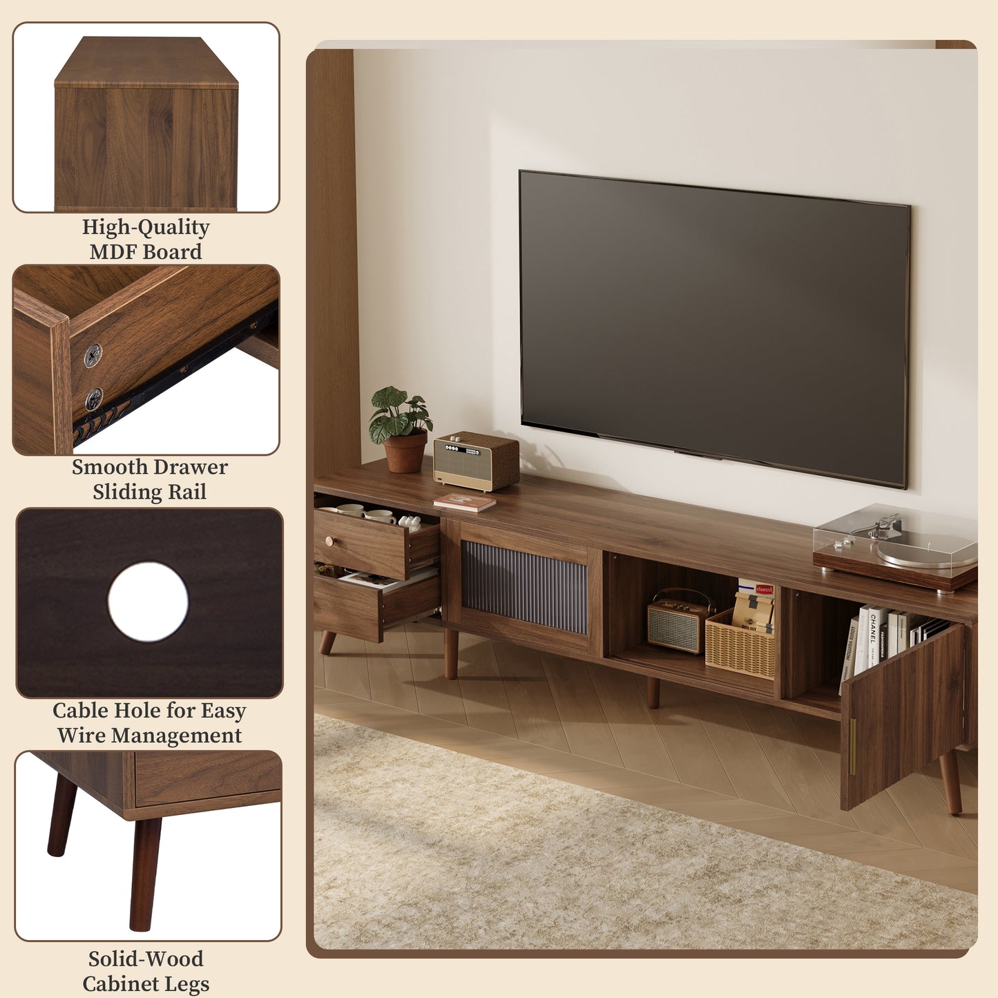 76 Modern Minimal Glass-Doors TV Stand For TVs Up To 85 Inches,