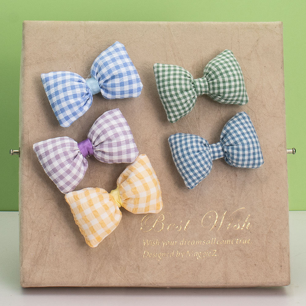 Plaid Bow Hair Clips - Coffee Color