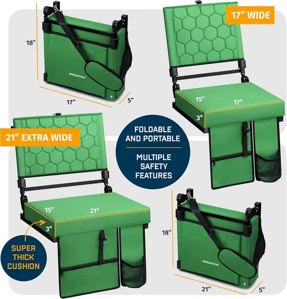 Folding Reclining Stadium Seat with Back Support - Hunter Green