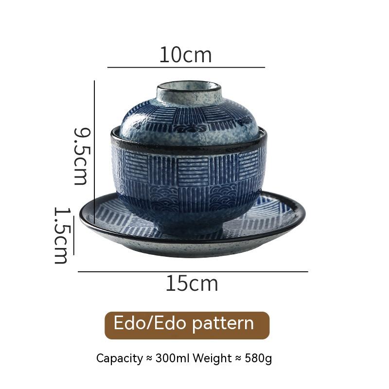 Japanese-Style Ceramic Soup Bowl with Lid - Multiple Colors & Patterns