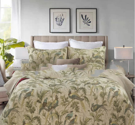 Cotton Bedspread Set 3 Pieces American Style Floral Quilted Bedding