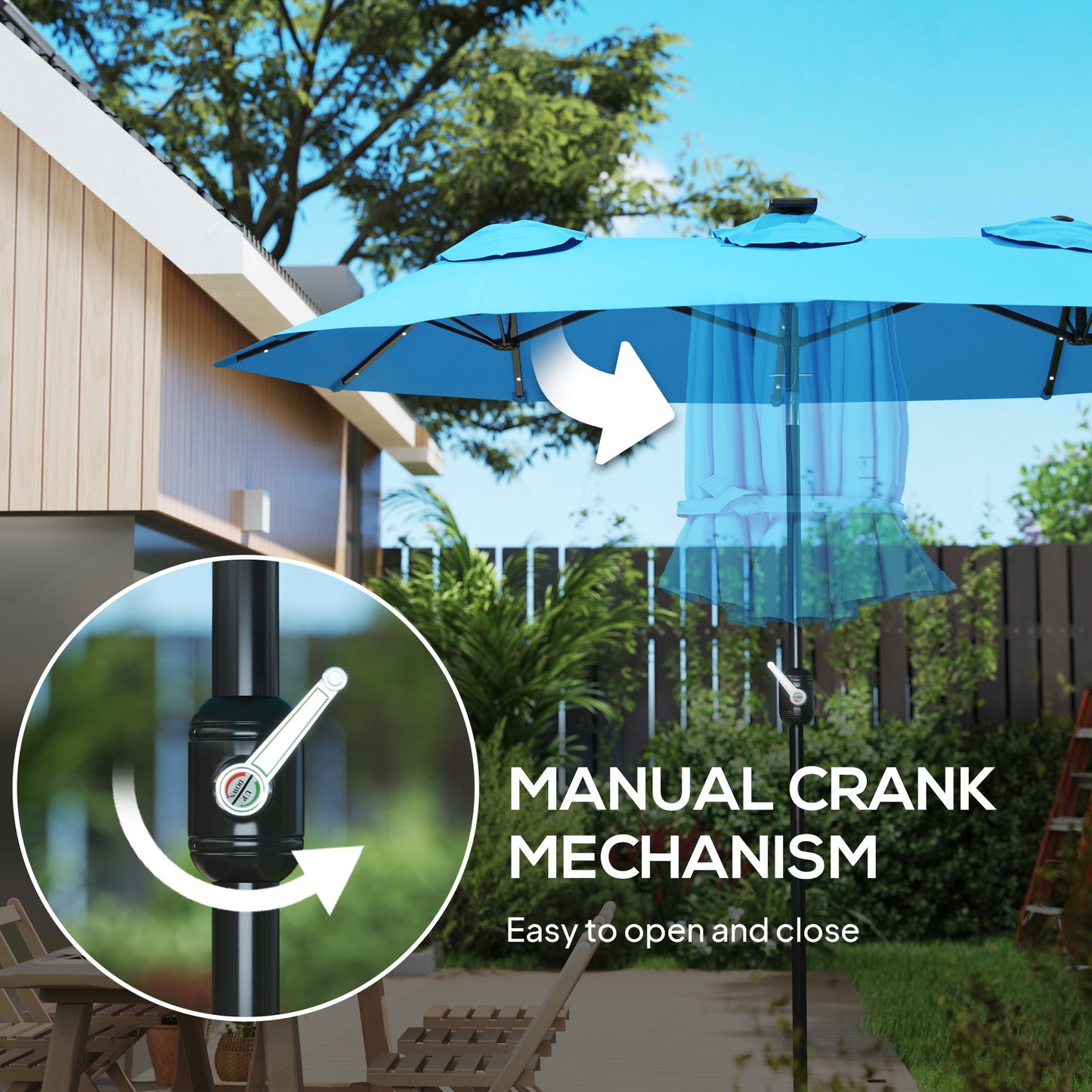 Double-Sided Outdoor Umbrella with LED Solar Light - Light Blue