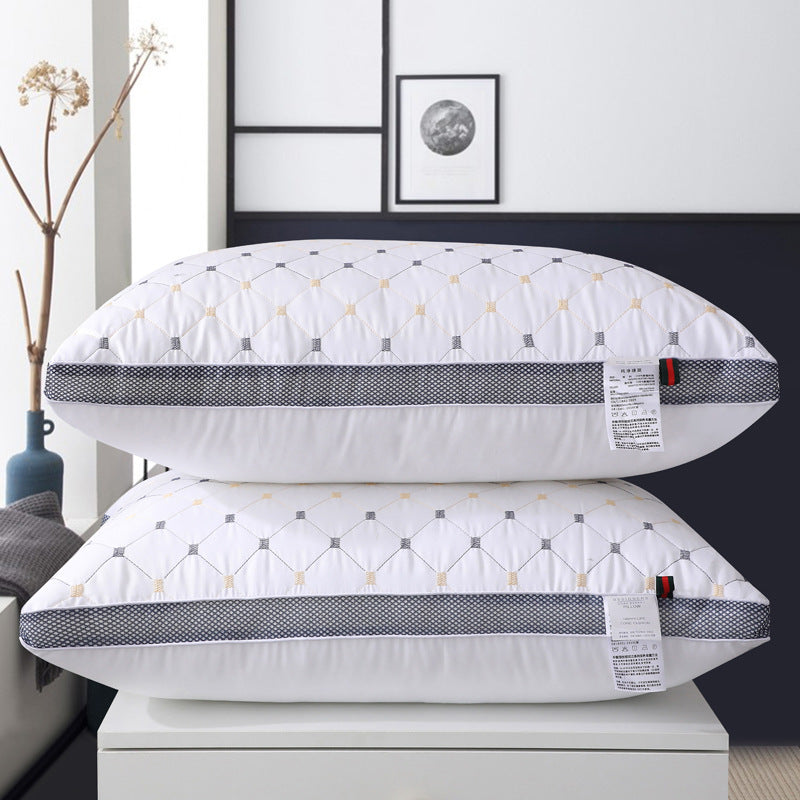 Non-Collapse High & Low Pillow Set - White Plaid Bedding with Multiple Weights
