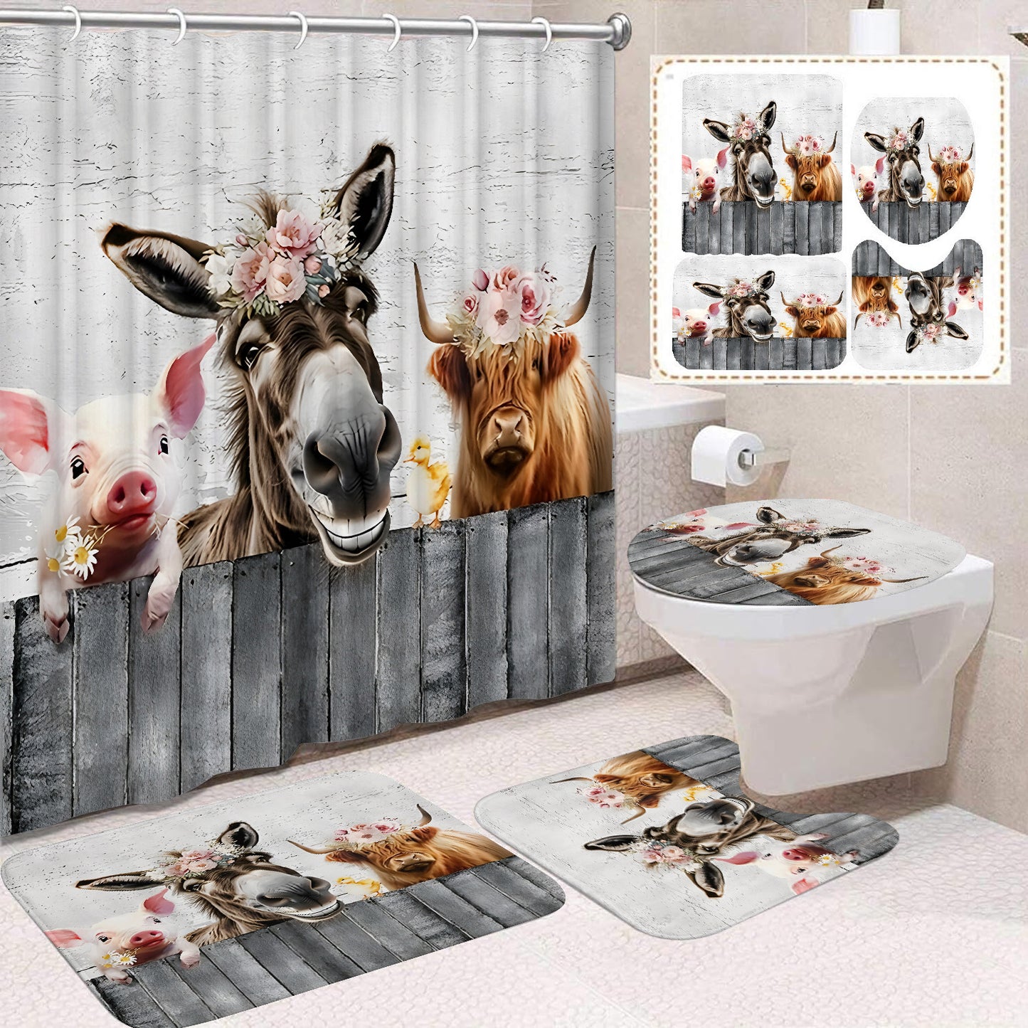 Waterproof Mildew-Resistant Shower Curtain Set - Multiple Sizes & Styles