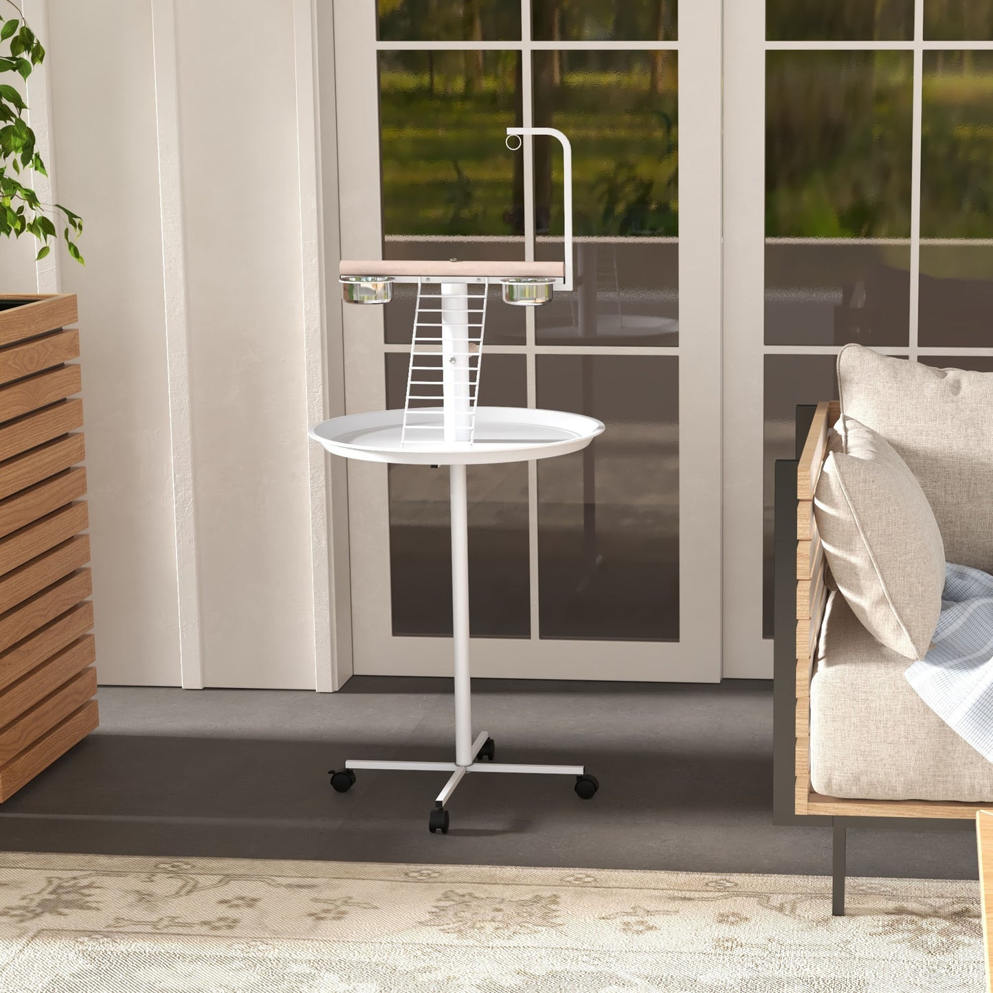 Bird Stand with Wheels, Perches, Feed Bowls & Tray for Parrots