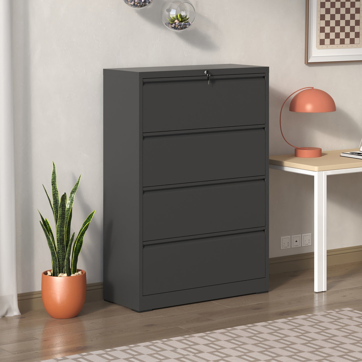 4 Drawer Lateral File Cabinet, Heavy Duty Metal Filing 35.4 Inch Wide