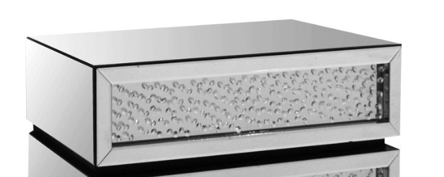 Nysa Silver Mirrored Console Cabinet with Faux Crystals