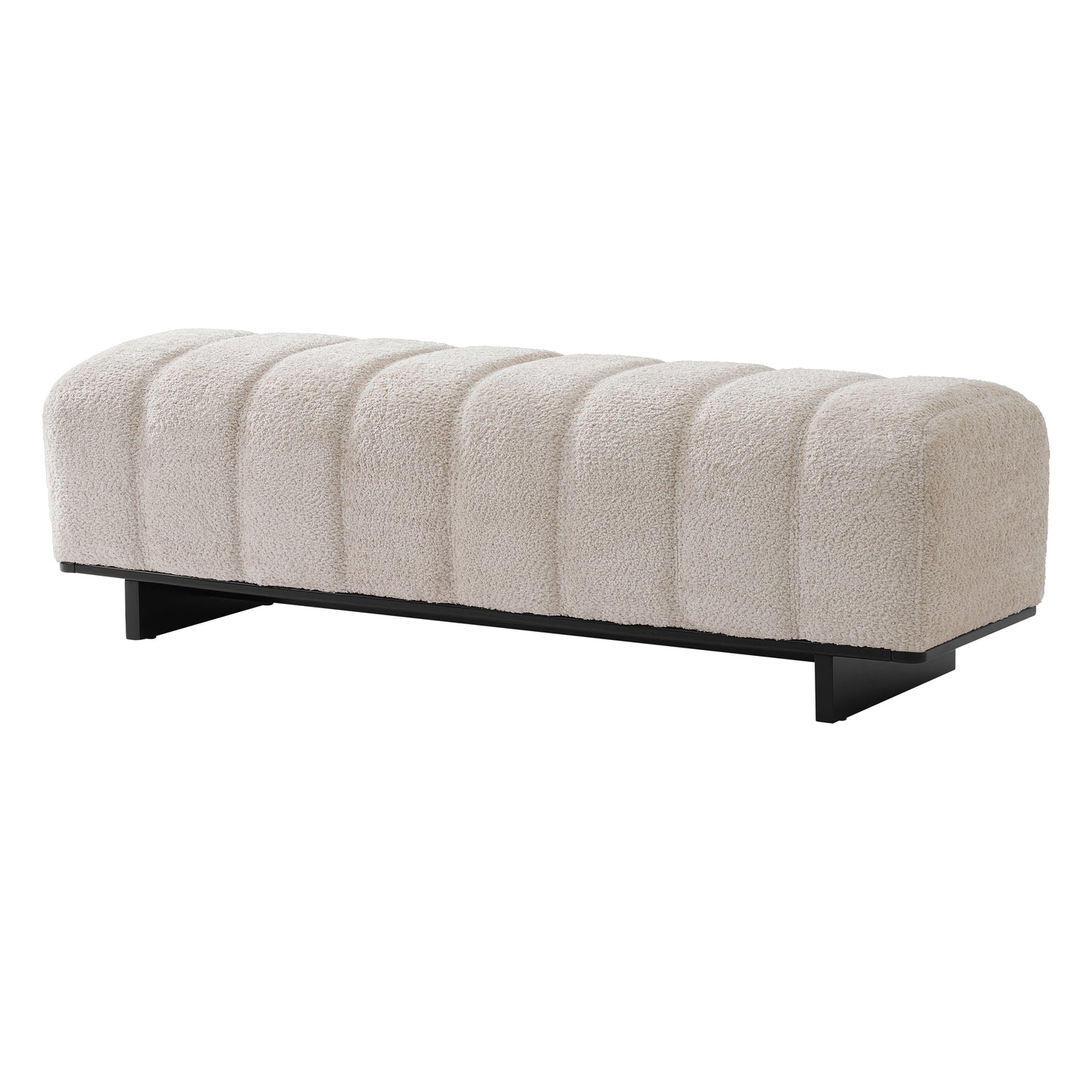 Beige Faux Fur Dining Bench with Rubber Wood Legs - 63.62"
