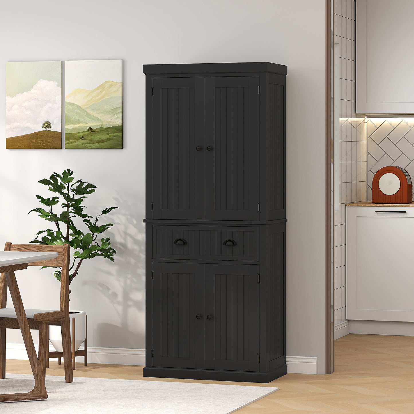 72" Kitchen Pantry Storage Cabinet with Adjustable Shelves - Black