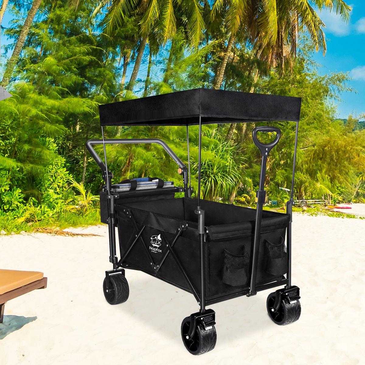 Collapsible 140L Folding Wagon with Canopy & Cooler Bag - Black