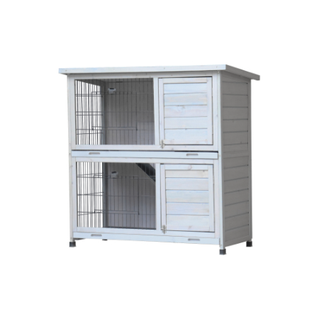 Outdoor 2-Story Rabbit Hutch with Removable Trays, Waterproof Roof & Ramp