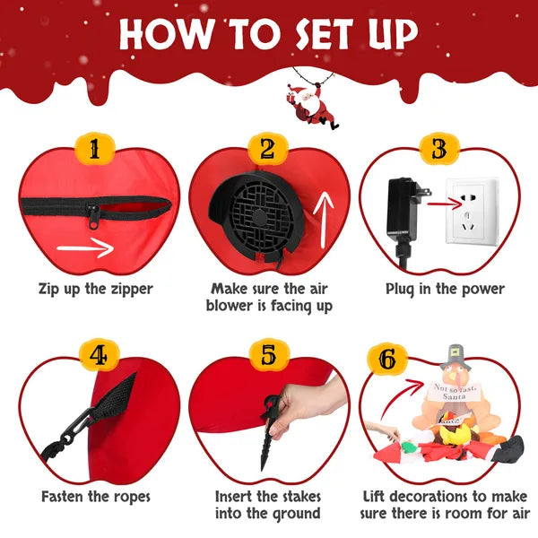 Lighted Christmas Inflatable Decoration - Turkey on Santa Claus