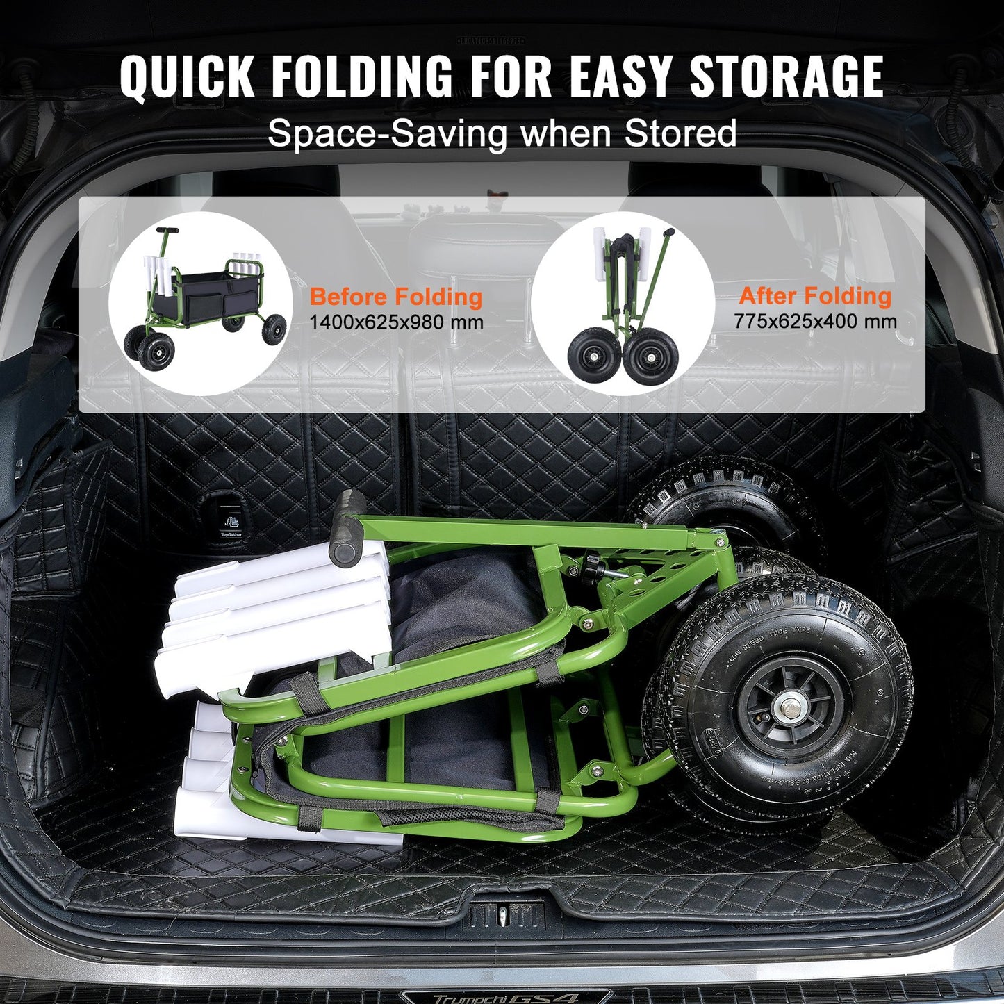 Heavy-Duty Foldable Beach Fishing Cart with 4 Large Rubber Wheels - 300 Lb Capacity
