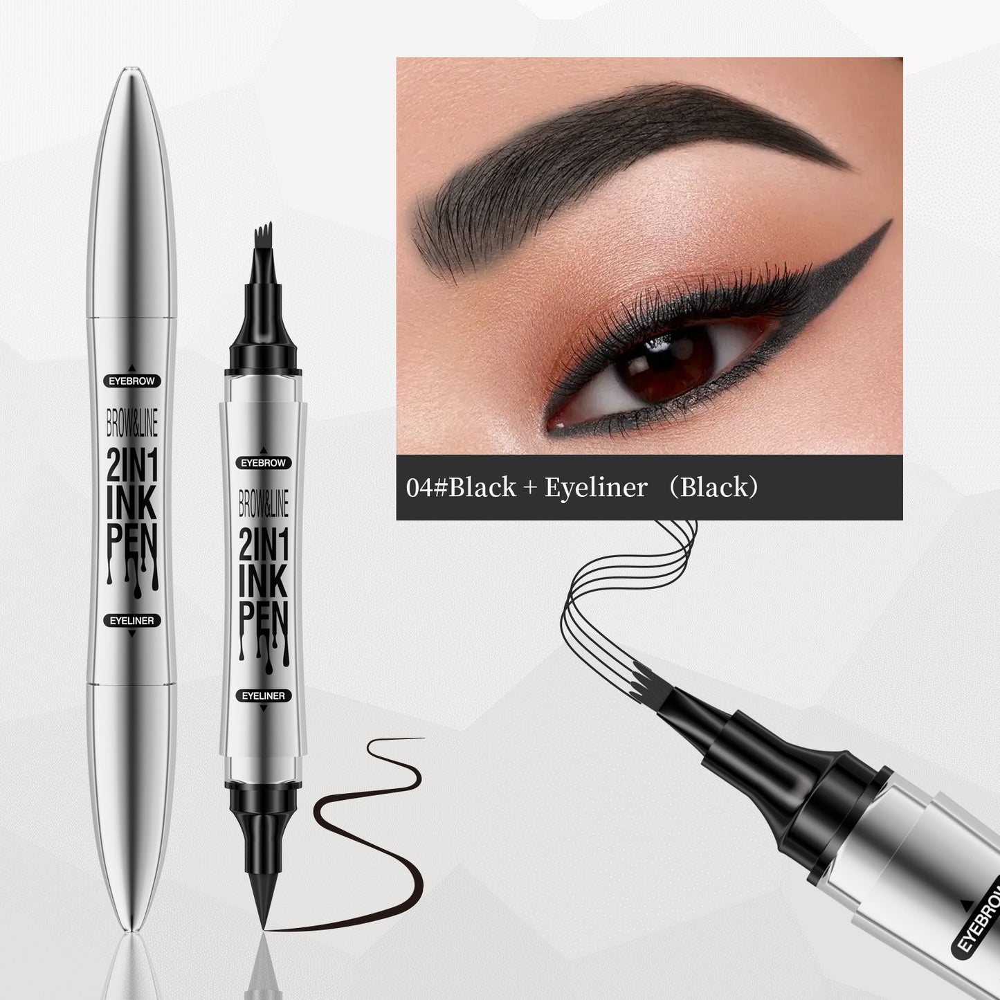 2-in-1 Microblading Eyebrow Pen with 4-Fork Tip and Eyeliner