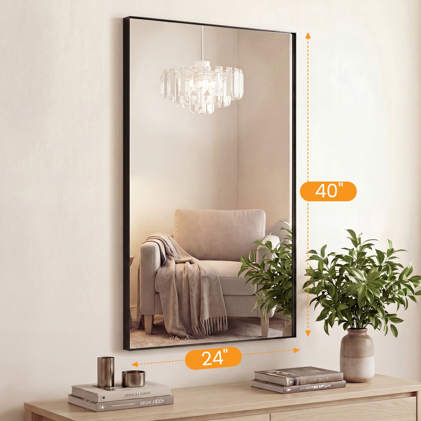 Bathroom Mirror, With Brushed Aluminum Frame, Rectangular Design,