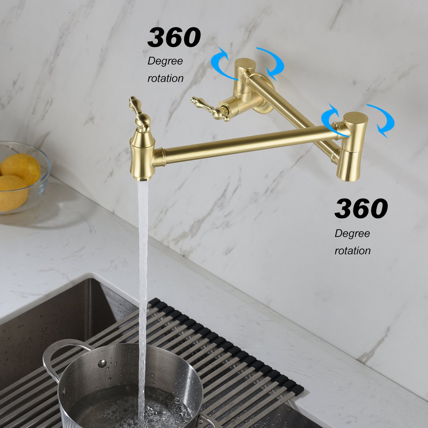 Wall Mount Pot Filler Faucet - Brushed Gold, 21" Reach