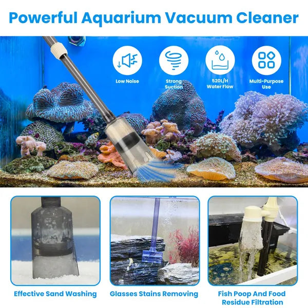 Electric Aquarium Gravel Cleaner Kit - Adjustable Fish Tank Vacuum with Accessories