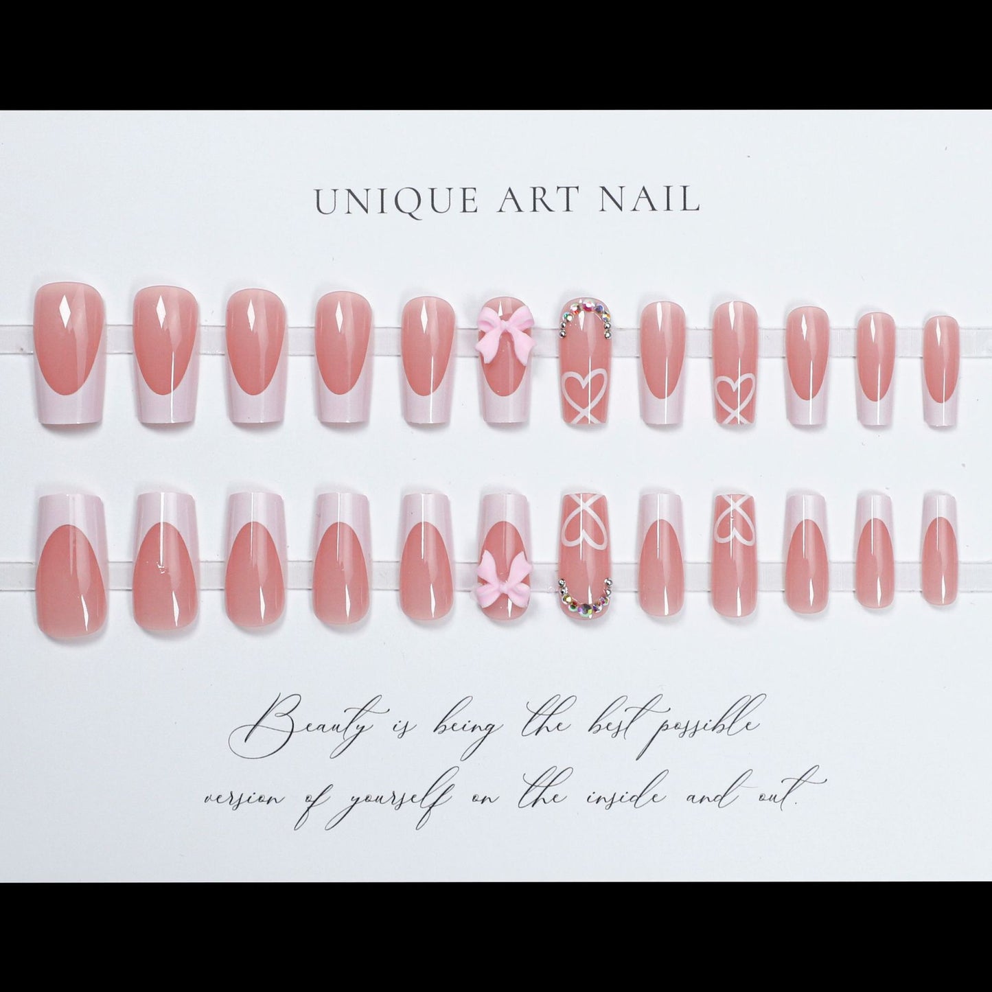 Colorful Nail Sticker Set with Bow & Crystal Designs for Ladies - French Style, 24 Pieces