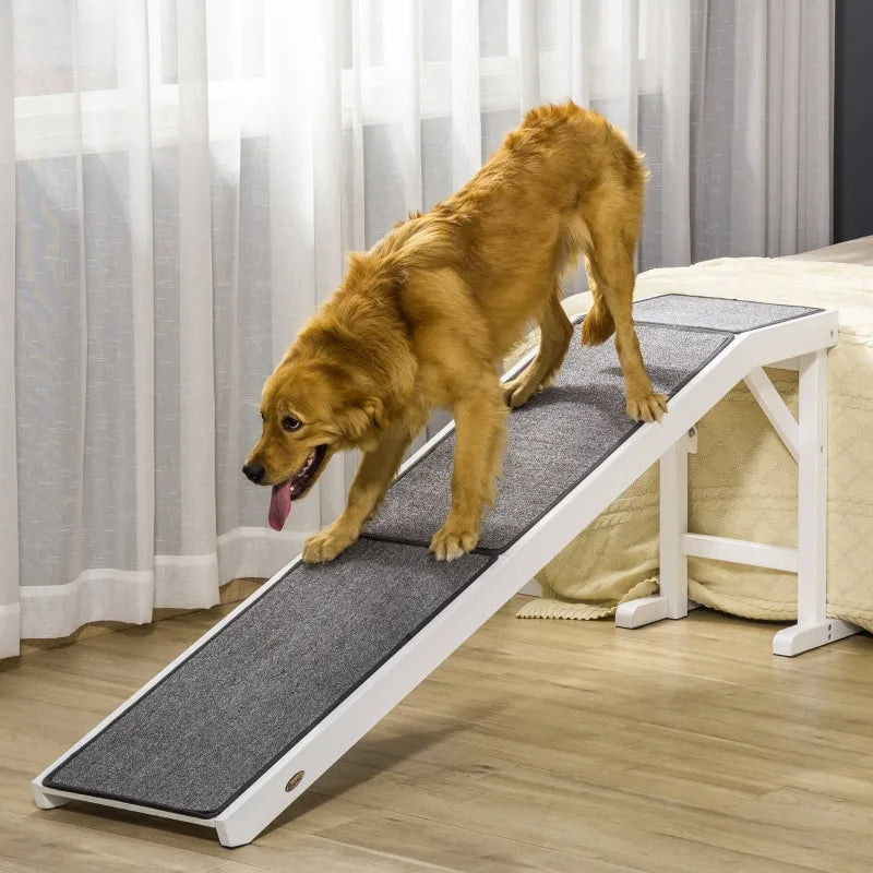 Foldable Dog Ramp with Non-Slip Carpet Top Platform for Small & Senior Dogs - Gray or White