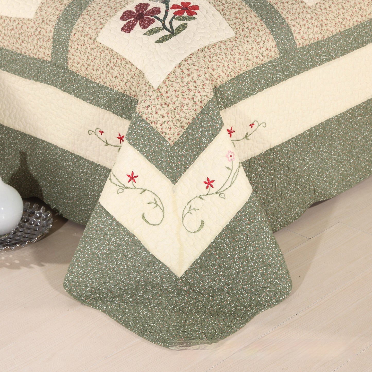 Cotton Summer Duvet Cover Set with Pillowcases - Green, 3 Pieces