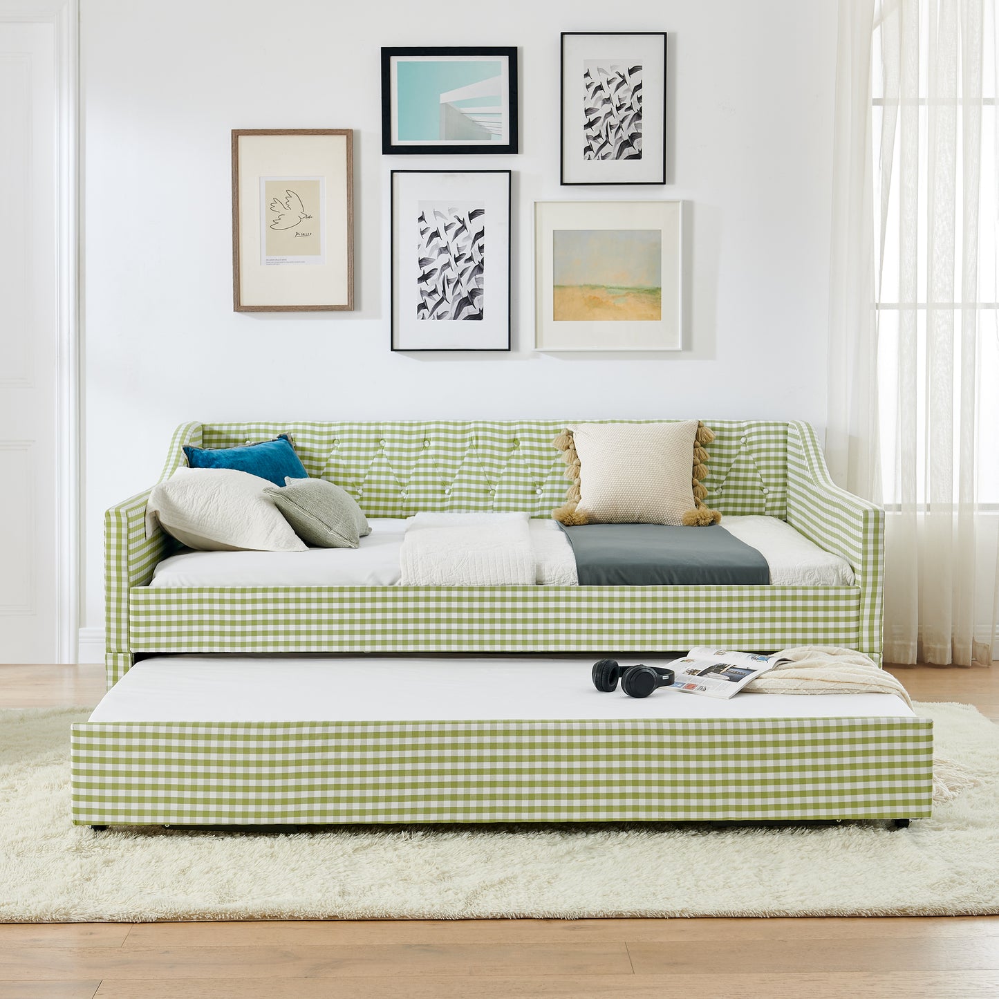 Full-Size Upholstered Daybed with Trundle & Storage - Green