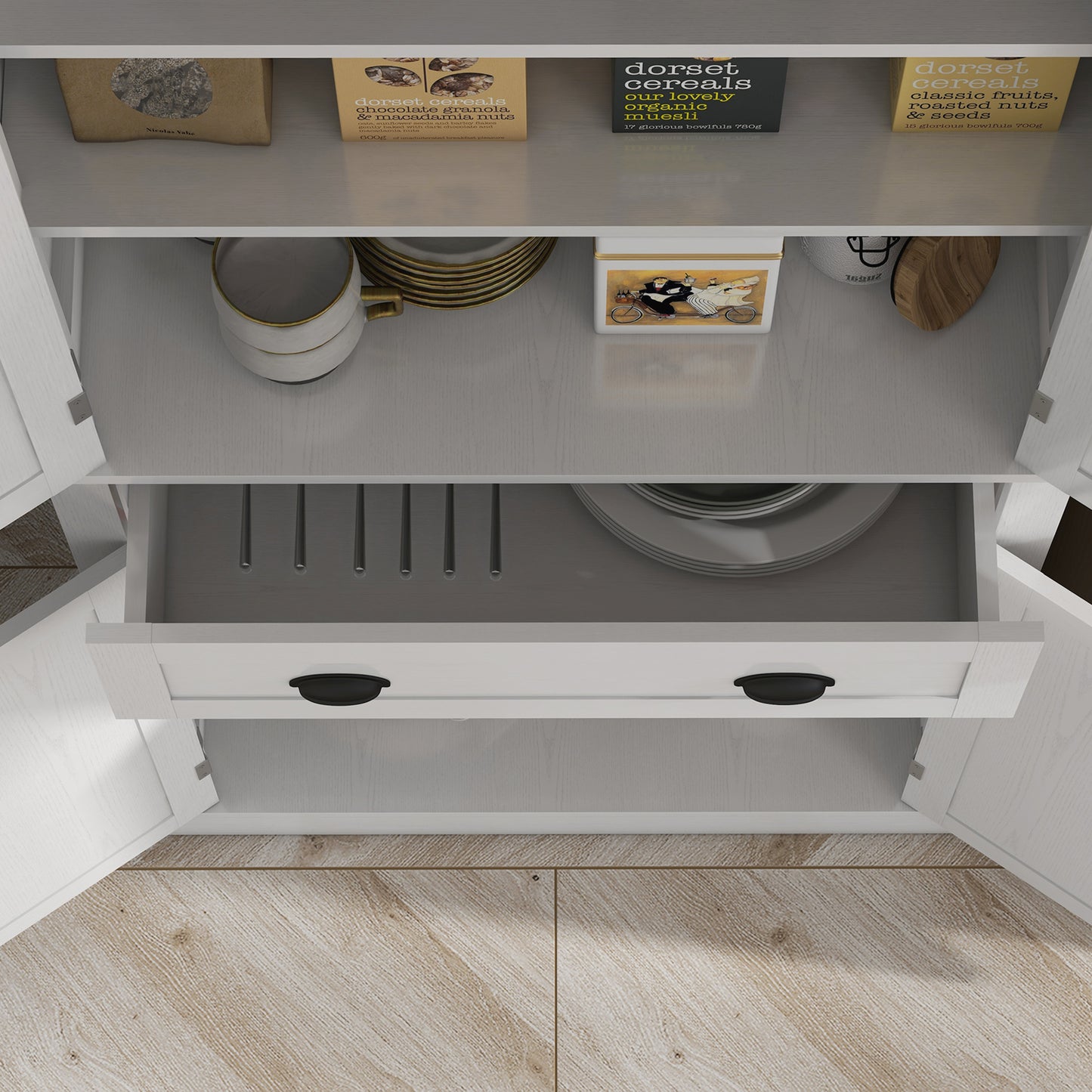 72.5" Freestanding Kitchen Pantry Cabinet with Doors & Shelves - White Wood Grain