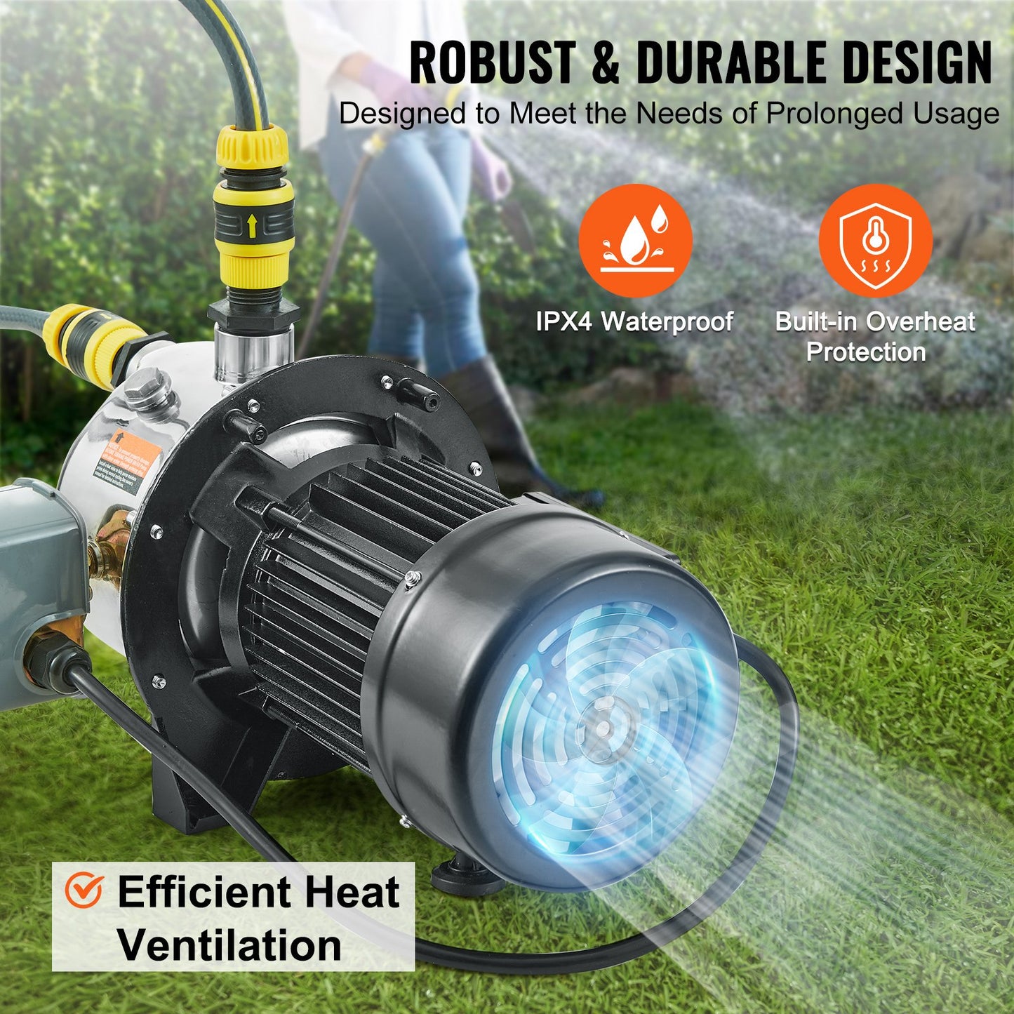 3/4HP Stainless Steel Shallow Well Jet Pump 115V 18.5 GPM 131 FT Head Irrigation Water Pump