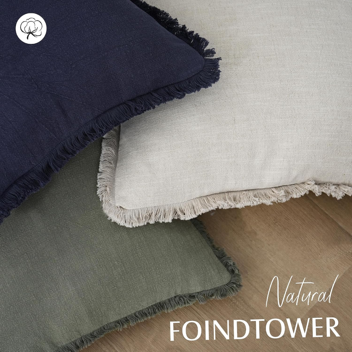 Decorative Linen Fringe Throw Pillow Cover 18x18 Inches - Beige