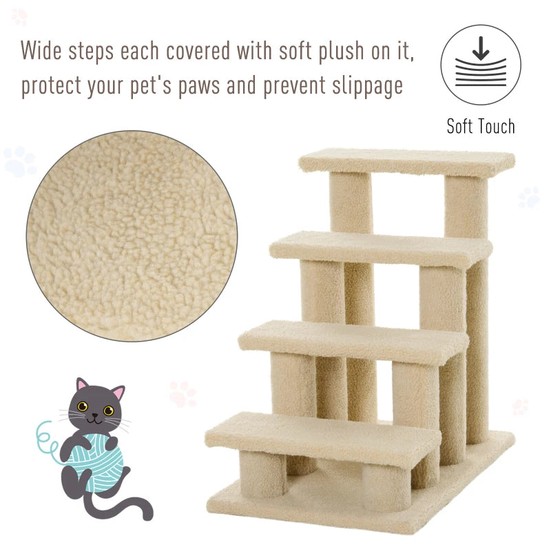 Multi-Level Carpeted Cat Scratching Post with Stairs - Cream White