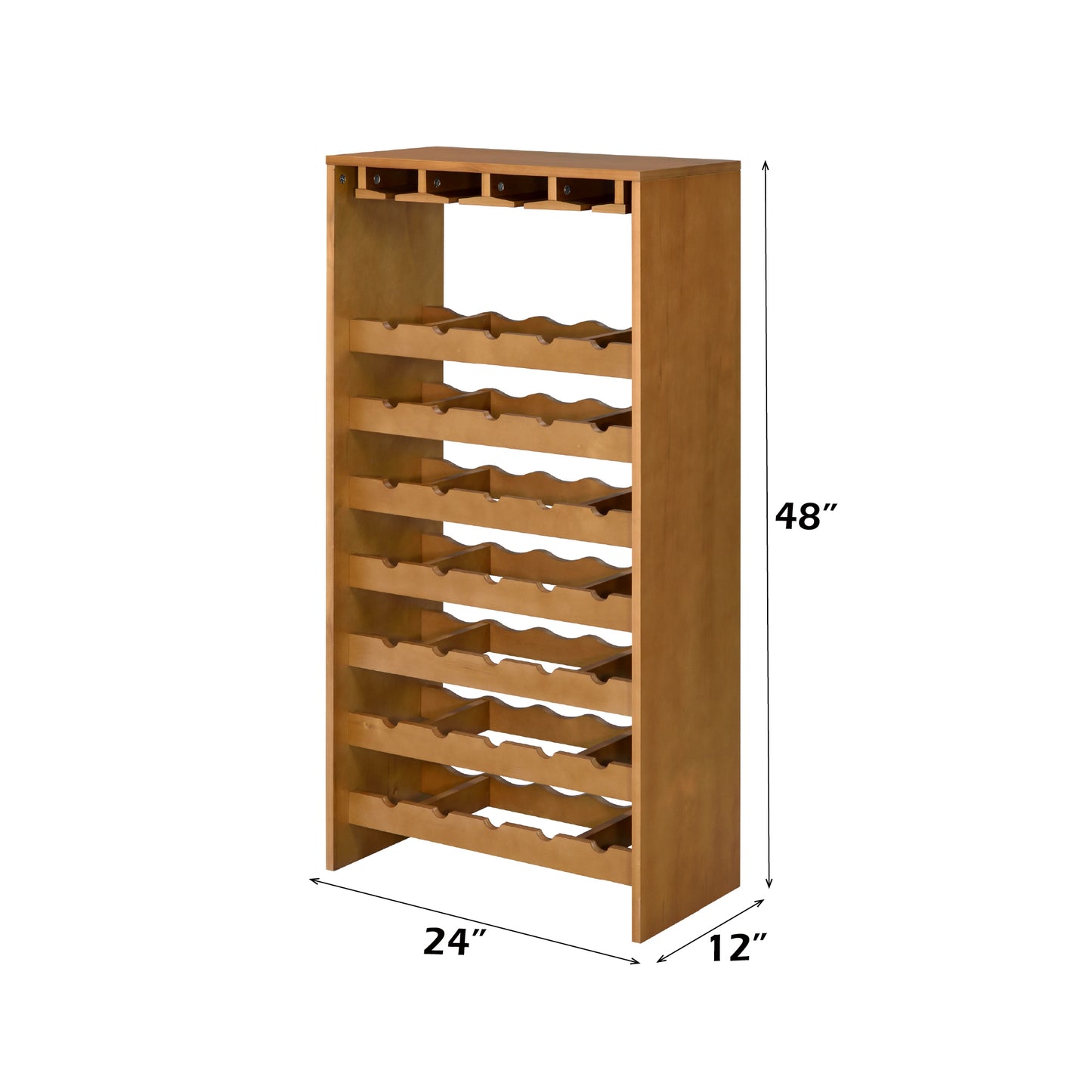 Hanzi Oak Finish Wine Rack - 35 Bottle Capacity with Cup Holders