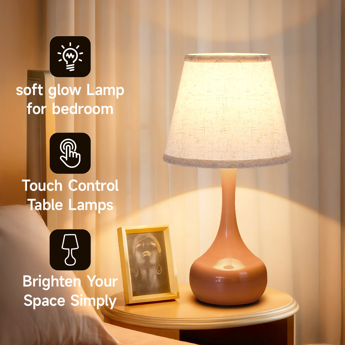 Dimmable Touch Table Lamp Set - Pink Bedside Lamps with LED Bulbs
