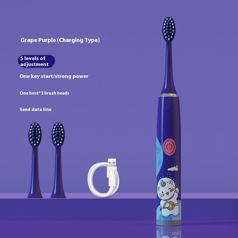 Electric Cartoon Soft Bristle Rechargeable Waterproof Toothbrush with 3 Brush Heads