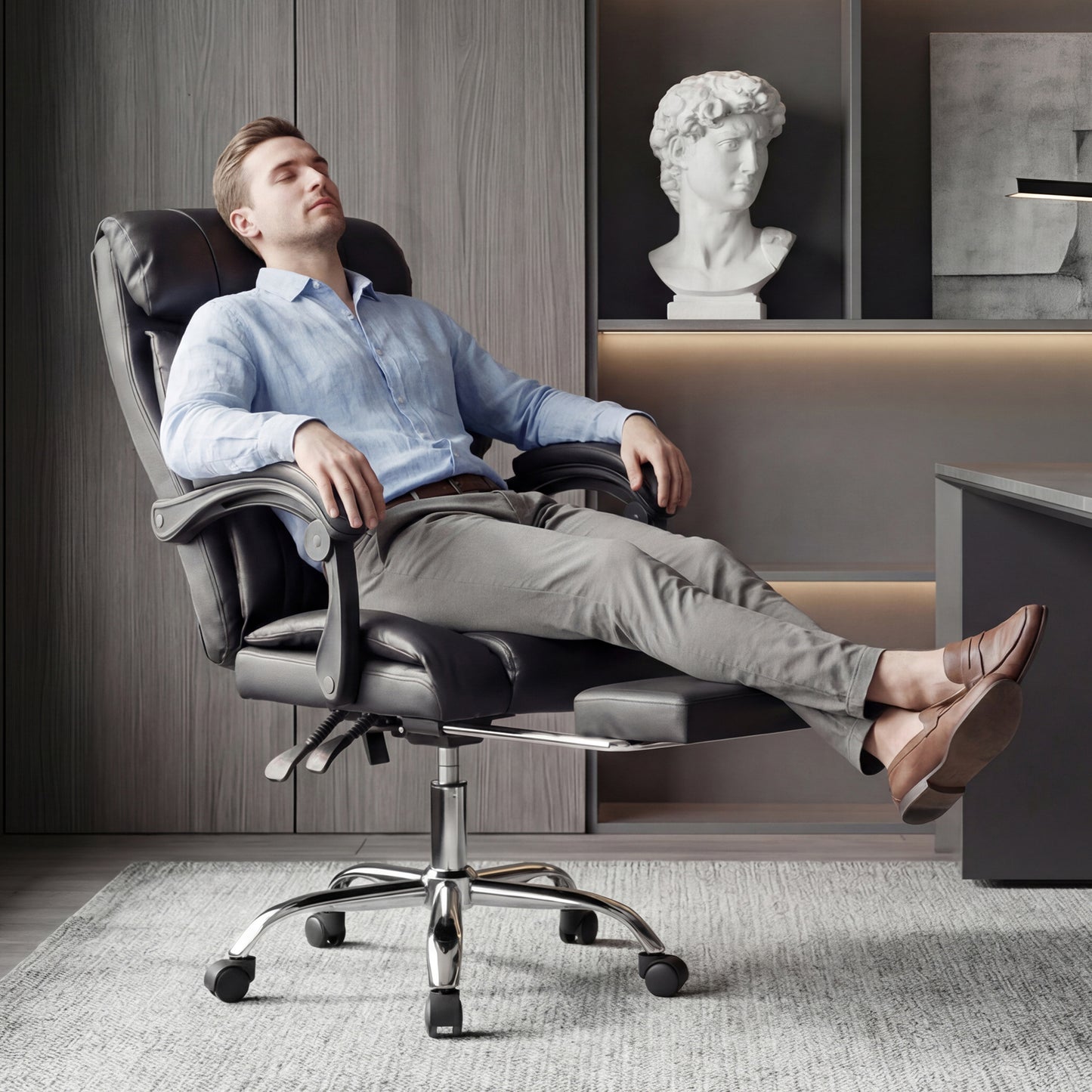 Adjustable Height Executive Office Chair with Foot Rest - Black