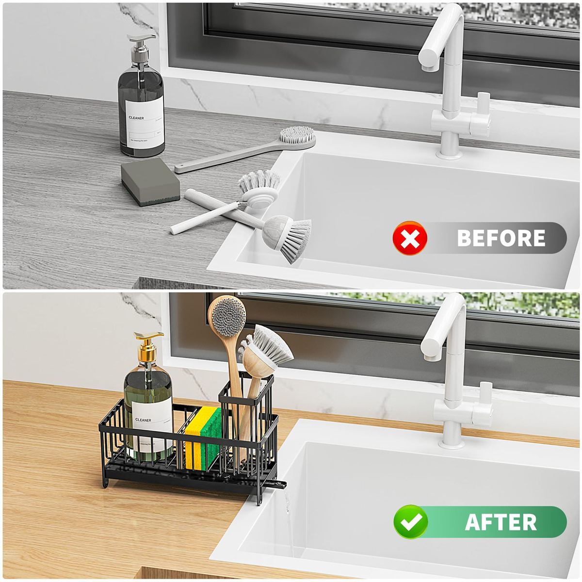Kitchen Sink Rack Sponge Holder Soap Dish Drain Storage Organizer