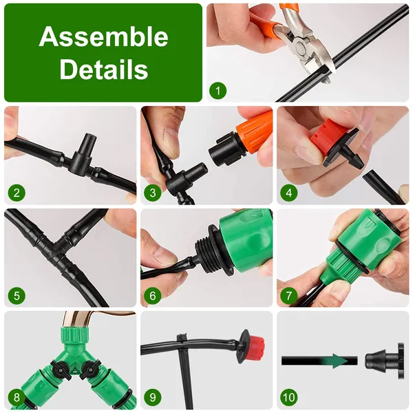 164FT Drip Irrigation Kit for Garden and Greenhouse Watering System Black