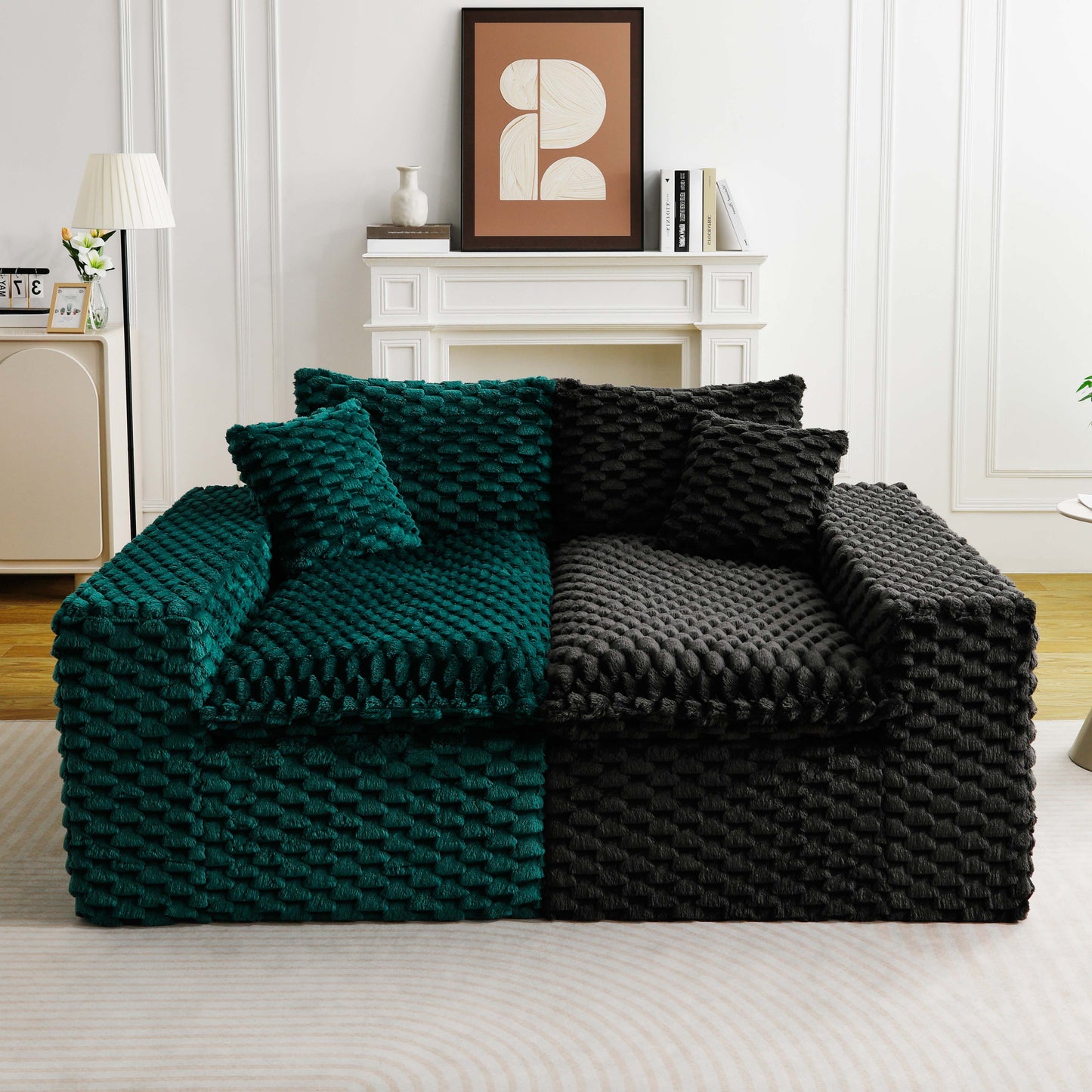 Luxury Color-Block Velvet Multifunctional Sofa - Black & Green
